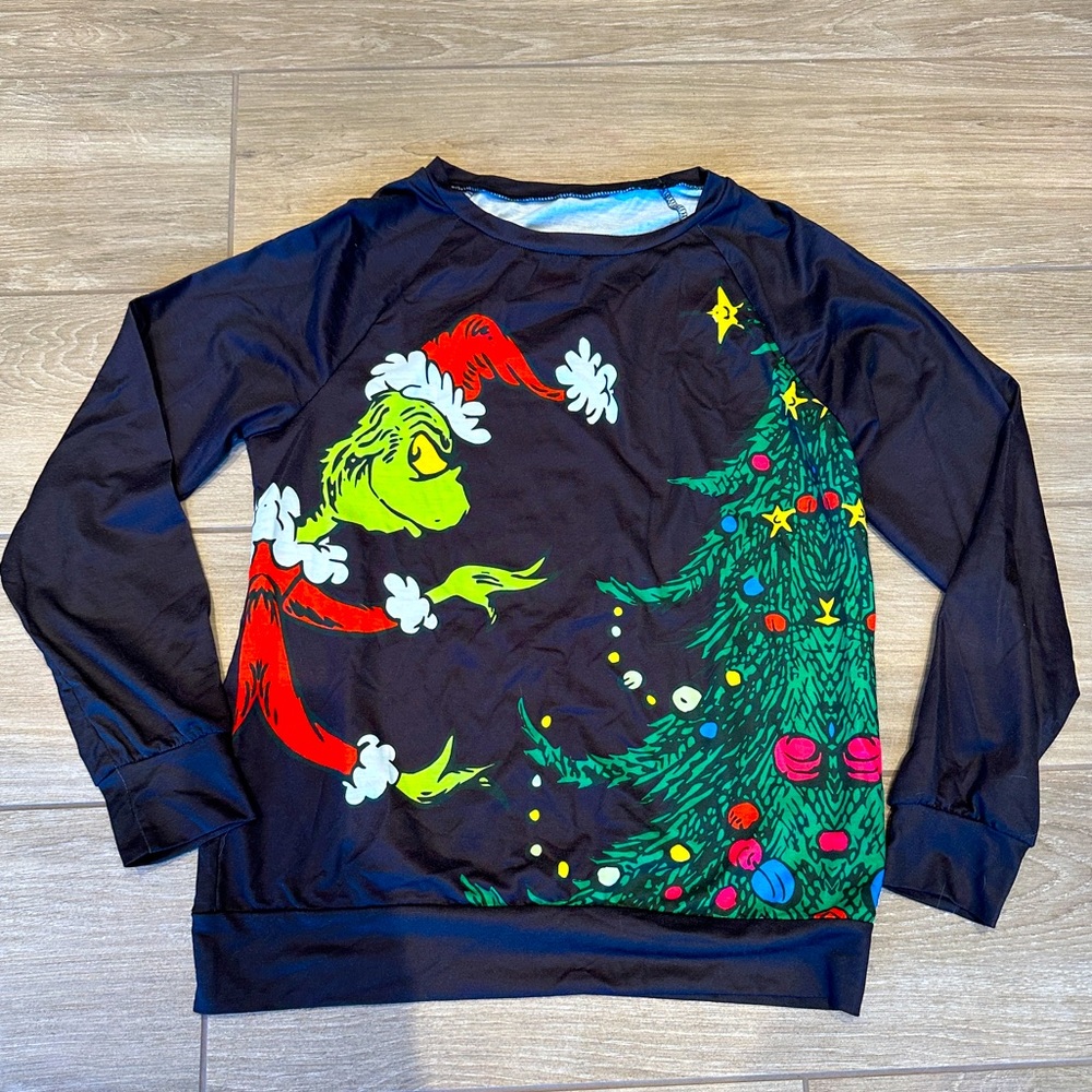 Christmas Grinch Lightweight Crewneck Long Sleeve Top Size M